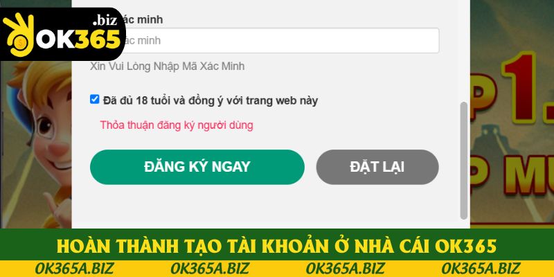 Hoàn thành tạo tài khoản ở nhà cái OK365